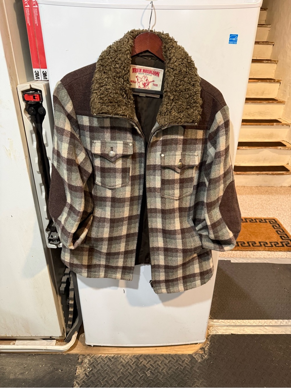 True Religion Men's Plaid Sherpa Collar Jacket - Brown/Olive